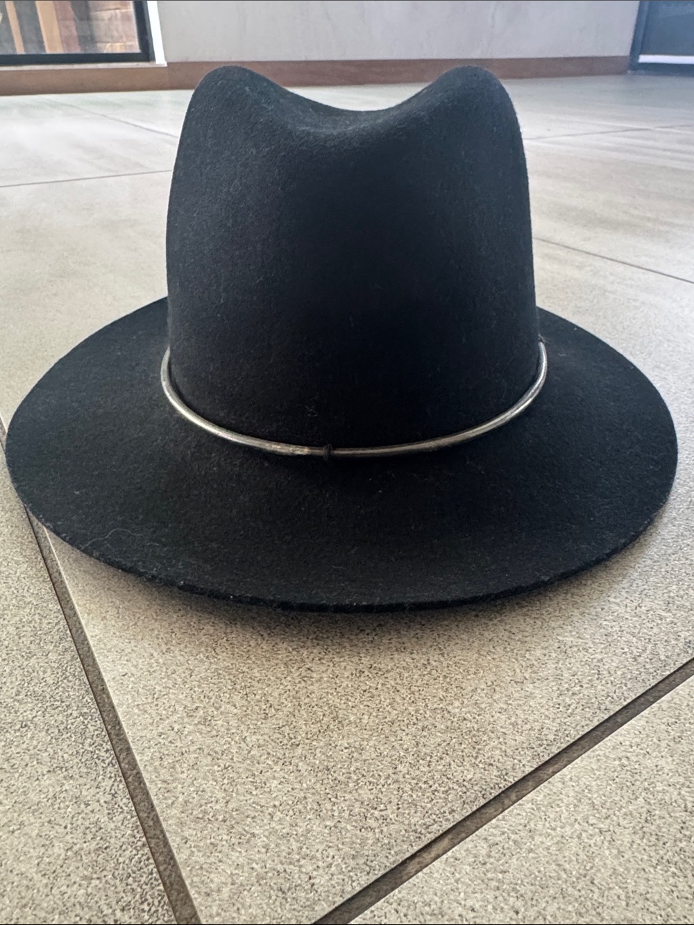Janessa Leone Black Wide-Brim Fedora with Silver Accent